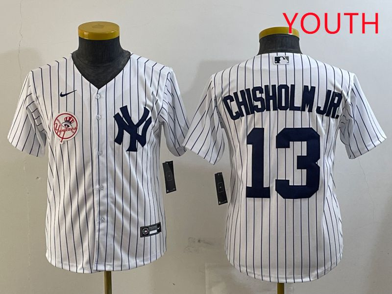 Youth New York Yankees #13 Chisholm jr White Stripe Game 2025 Nike MLB Jersey style 8->youth mlb jersey->Youth Jersey